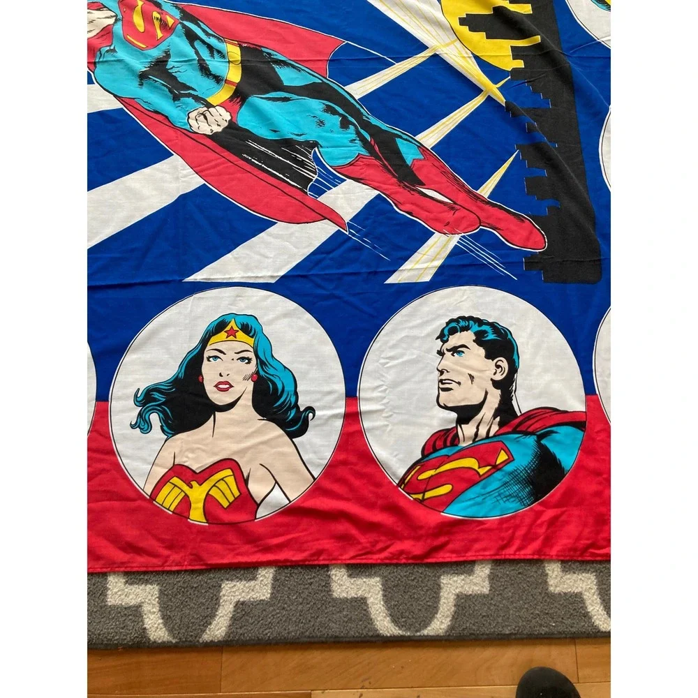 Vtg 1977 DC Comics Superman Flat Sheet Batman Wonder Woman Twin‎ Full Retro